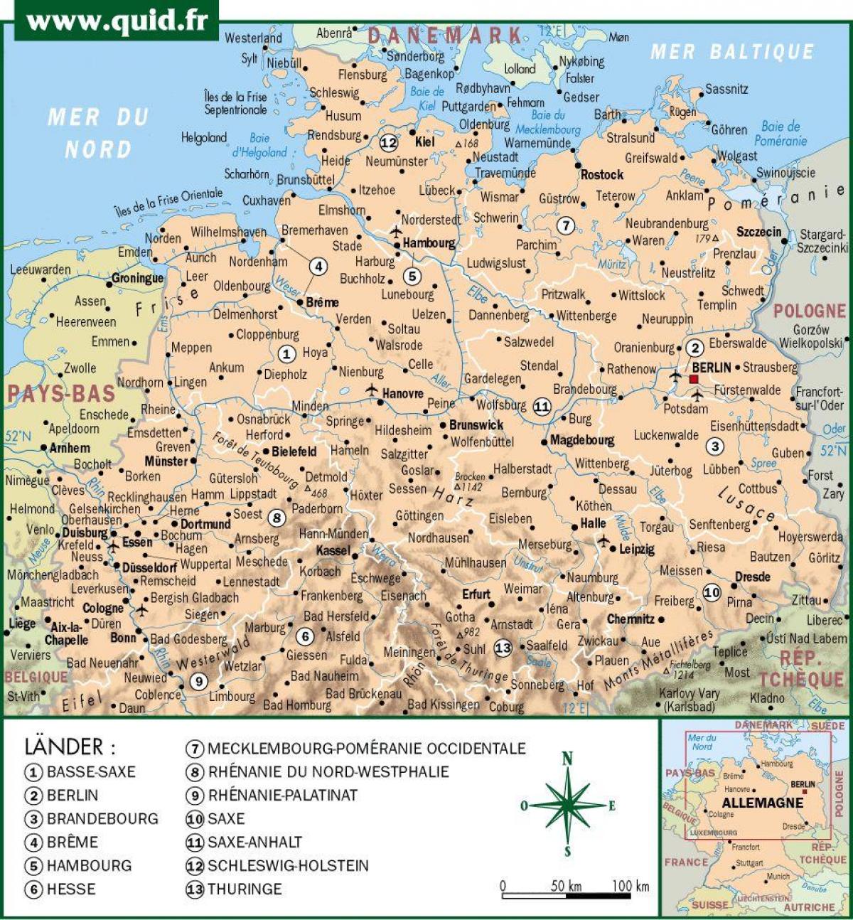 Mapa del norte de Alemania