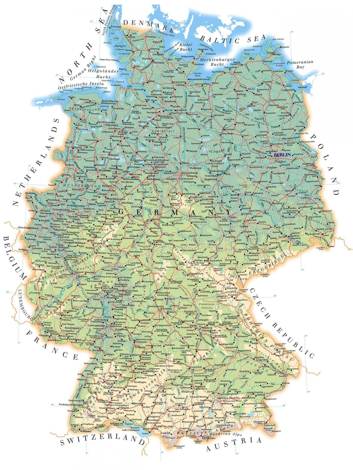 Mapa de altitud de Alemania