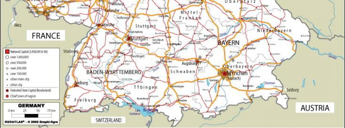 Mapa del sur de Alemania