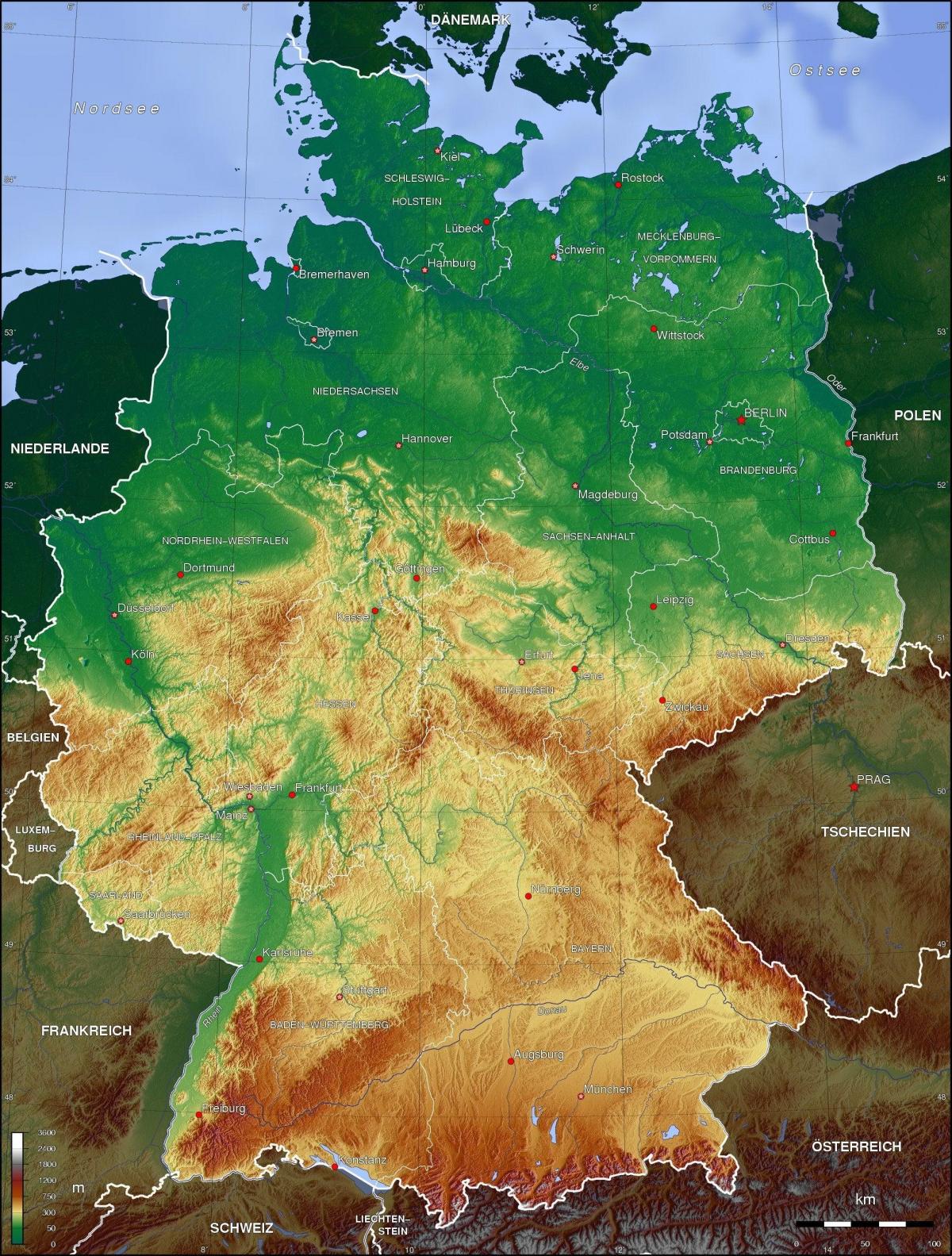 Mapa topográfico de Alemania